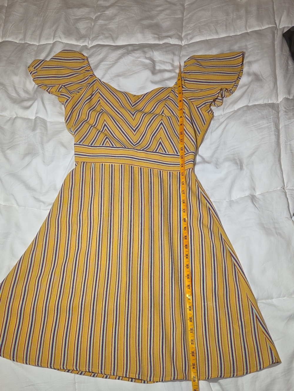Monteau Yellow Striped Mini Dress with Flutter Sleeves